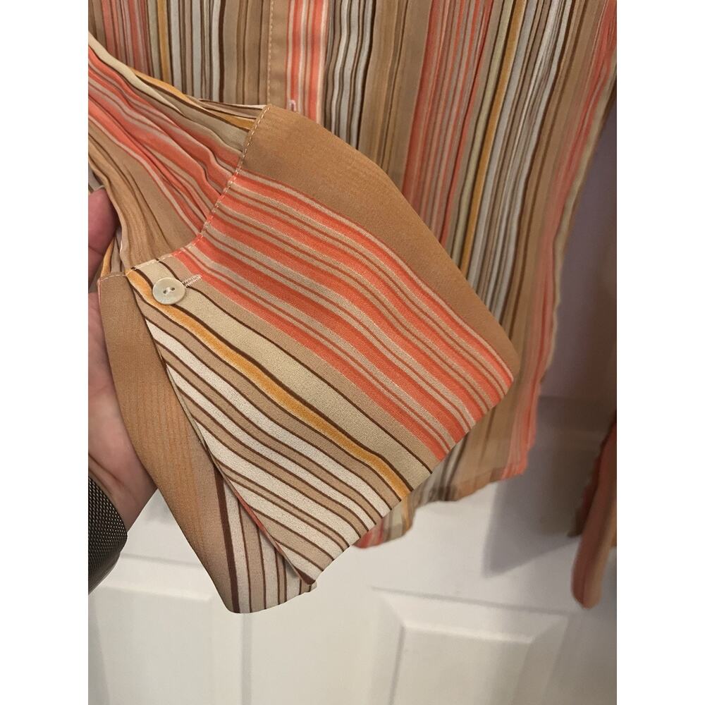 VTG 70s Dagger Collar Disco Stripe Sheer Angel Sleeve Orange Cream Button Y2K - Picture 5 of 9